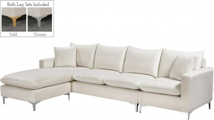 Naomi Velvet Reversible Sectional In Cream - ATL FURNITURE