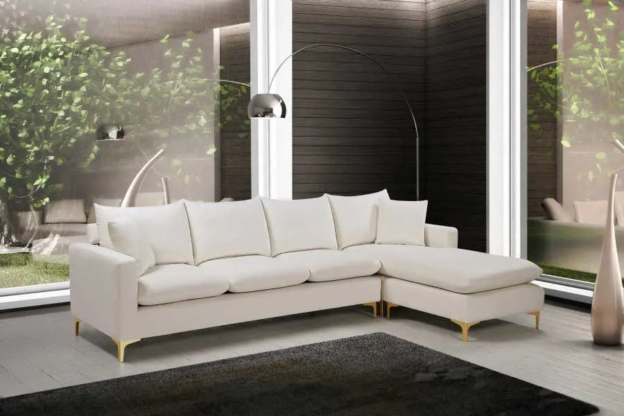 Naomi Velvet Reversible Sectional In Cream - ATL FURNITURE