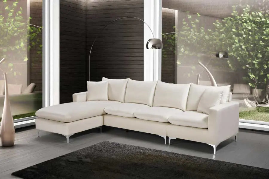 Naomi Velvet Reversible Sectional In Cream - ATL FURNITURE