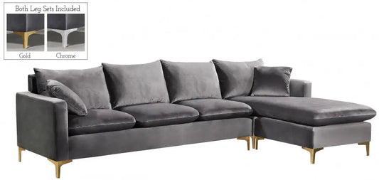 Naomi Velvet Reversible Sectional In Grey - ATL FURNITURE