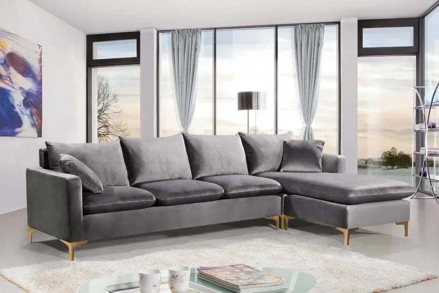 Naomi Velvet Reversible Sectional In Grey - ATL FURNITURE