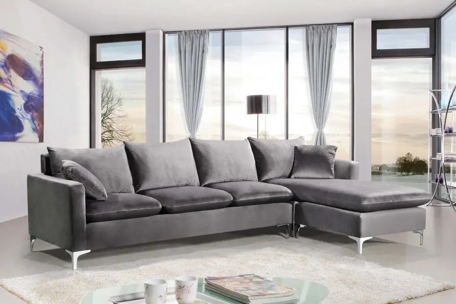 Naomi Velvet Reversible Sectional In Grey - ATL FURNITURE