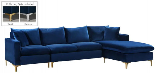 Naomi Velvet Reversible Sectional In Navy - ATL FURNITURE