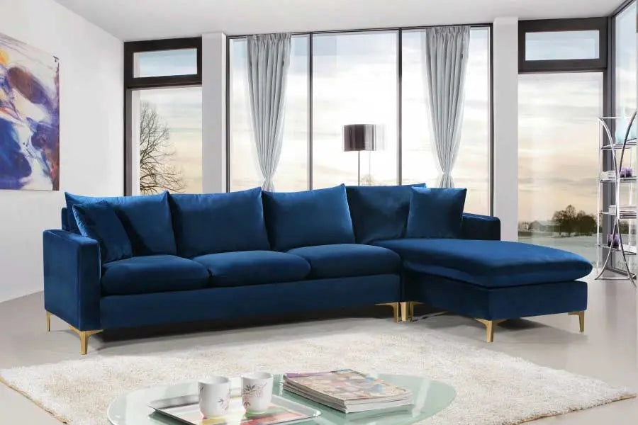 Naomi Velvet Reversible Sectional In Navy - ATL FURNITURE