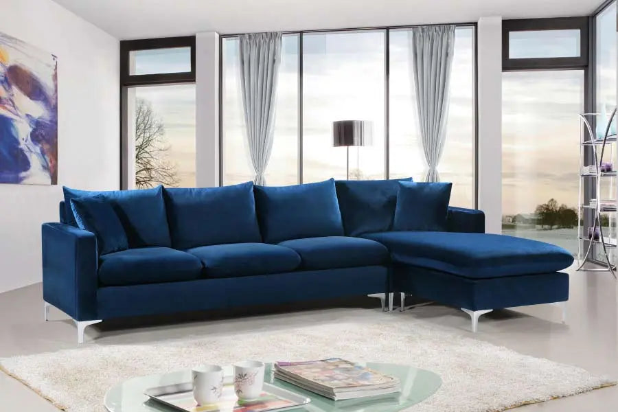 Naomi Velvet Reversible Sectional In Navy - ATL FURNITURE