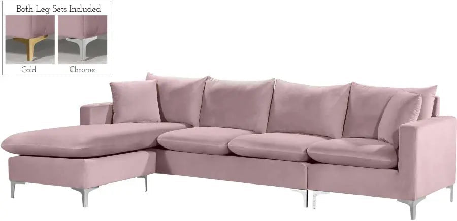 Naomi Velvet Reversible Sectional In Pink - ATL FURNITURE