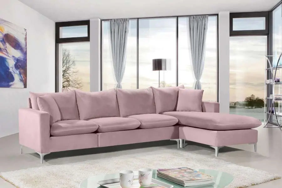 Naomi Velvet Reversible Sectional In Pink - ATL FURNITURE