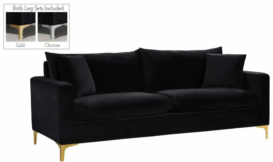 Meridian Furniture - Naomi Velvet Sofa In Black - 633Black-S - ATL FURNITURE