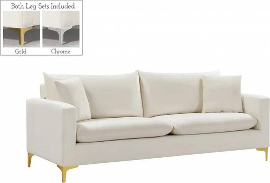 Meridian Furniture - Naomi Velvet Sofa In Cream - 633Cream-S - ATL FURNITURE