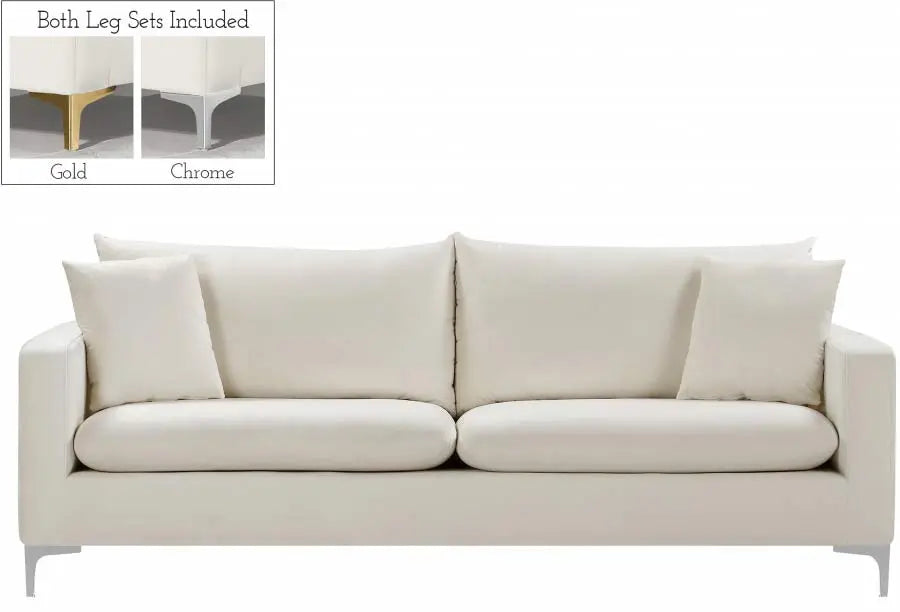 Meridian Furniture - Naomi Velvet Sofa In Cream - 633Cream-S - ATL FURNITURE