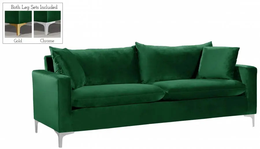 Meridian Furniture - Naomi Velvet Sofa In Green - 633Green-S - ATL FURNITURE