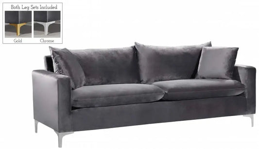 Meridian Furniture - Naomi Velvet Sofa In Grey - 633Grey-S - ATL FURNITURE