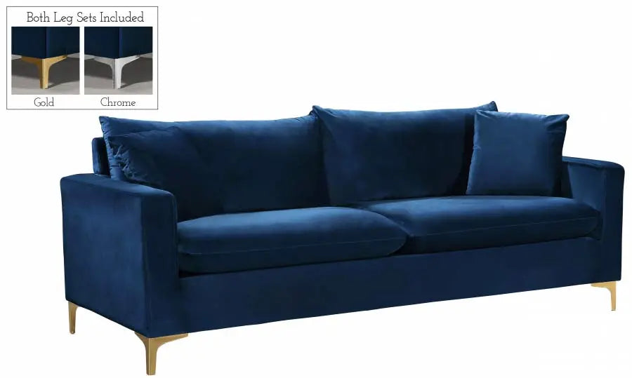 Meridian Furniture - Naomi Velvet Sofa In Navy - 633Navy-S - ATL FURNITURE