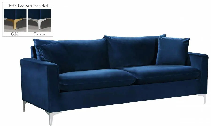 Meridian Furniture - Naomi Velvet Sofa In Navy - 633Navy-S - ATL FURNITURE