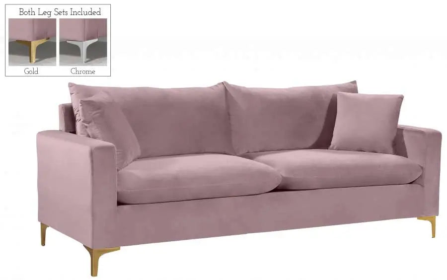 Meridian Furniture - Naomi Velvet Sofa In Pink - 633Pink-S - ATL FURNITURE