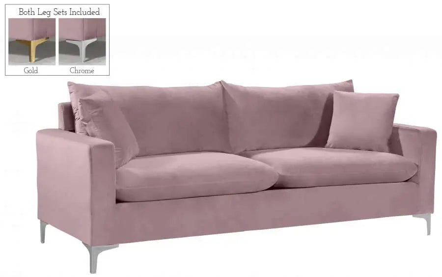 Meridian Furniture - Naomi Velvet Sofa In Pink - 633Pink-S - ATL FURNITURE