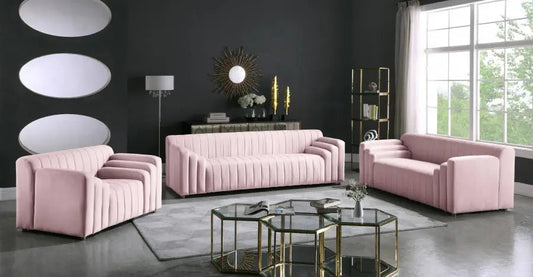 Meridian Furniture - Naya 3 Piece Living Room Set In Pink - 637Pink-S-3Set - ATL FURNITURE