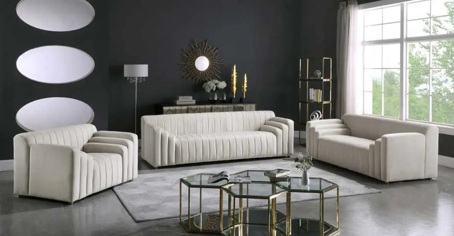 Meridian Furniture - Naya Velvet Loveseat In Cream - 637Cream-L - ATL FURNITURE