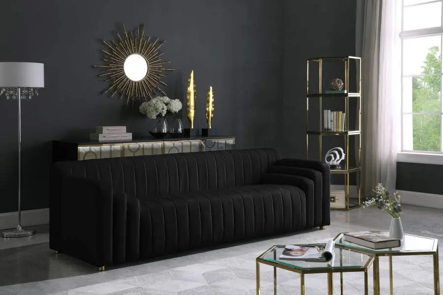 Meridian Furniture - Naya Velvet Sofa In Black - 637Black-S - ATL FURNITURE