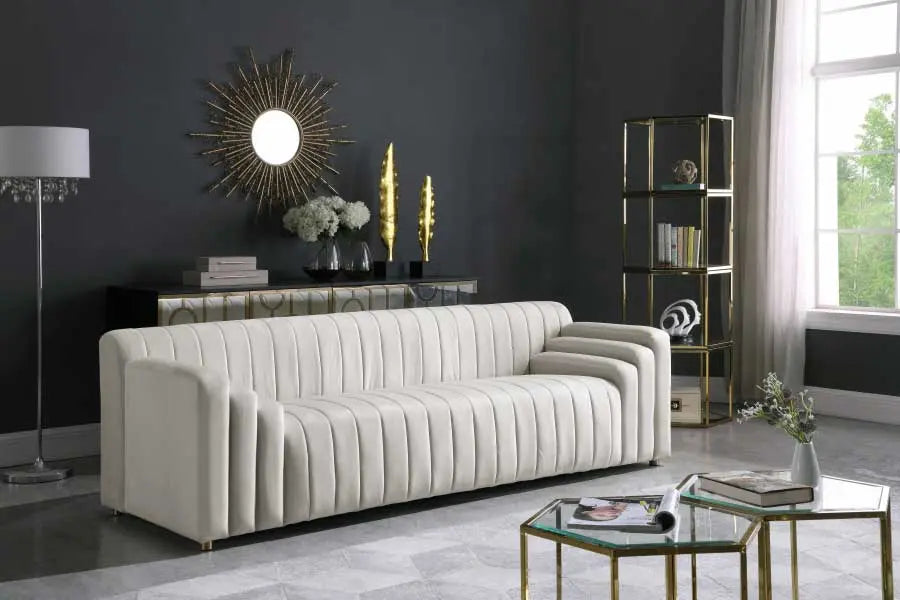 Meridian Furniture - Naya Velvet Sofa In Cream - 637Cream-S - ATL FURNITURE