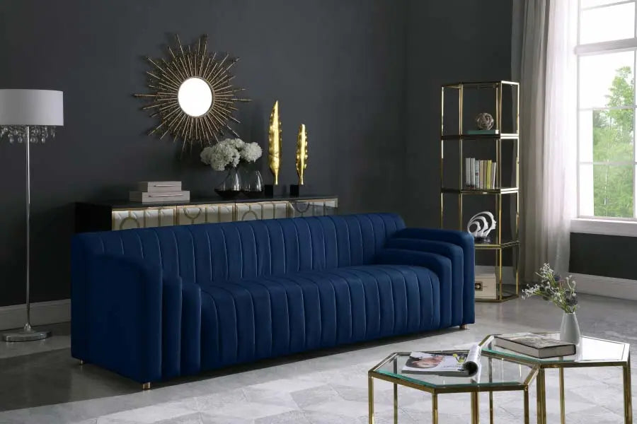 Meridian Furniture - Naya Velvet Sofa In Navy - 637Navy-S - ATL FURNITURE