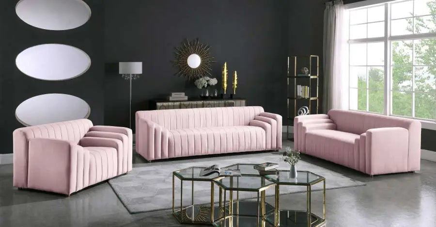 Meridian Furniture - Naya Velvet Sofa In Pink - 637Pink-S - ATL FURNITURE