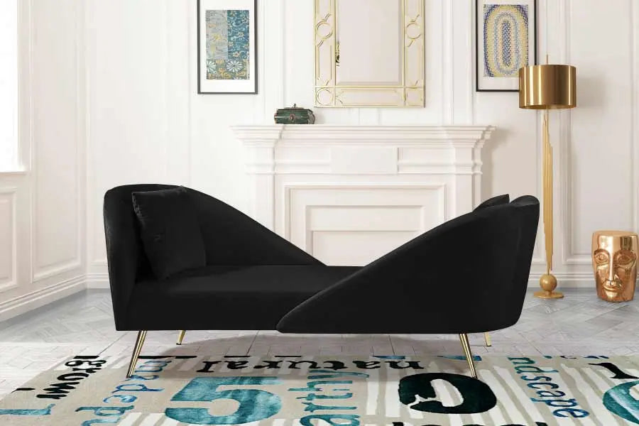 Meridian Furniture - Nolan Velvet Chaise In Black - 656Black-Chaise - ATL FURNITURE