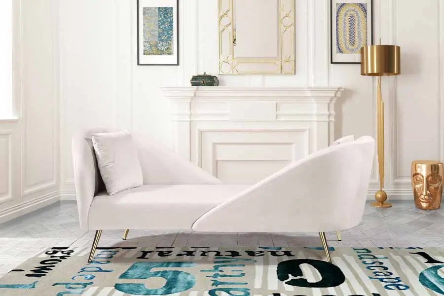 Meridian Furniture - Nolan Velvet Chaise In Cream - 656Cream-Chaise - ATL FURNITURE
