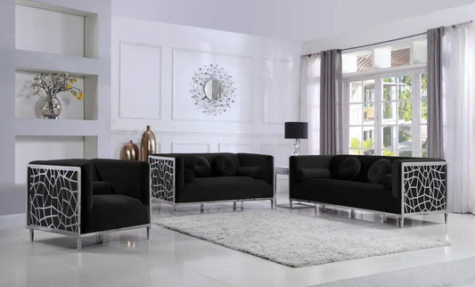 Meridian Furniture - Opal 3 Piece Living Room Set In Black - 672Black-S-3Set - ATL FURNITURE