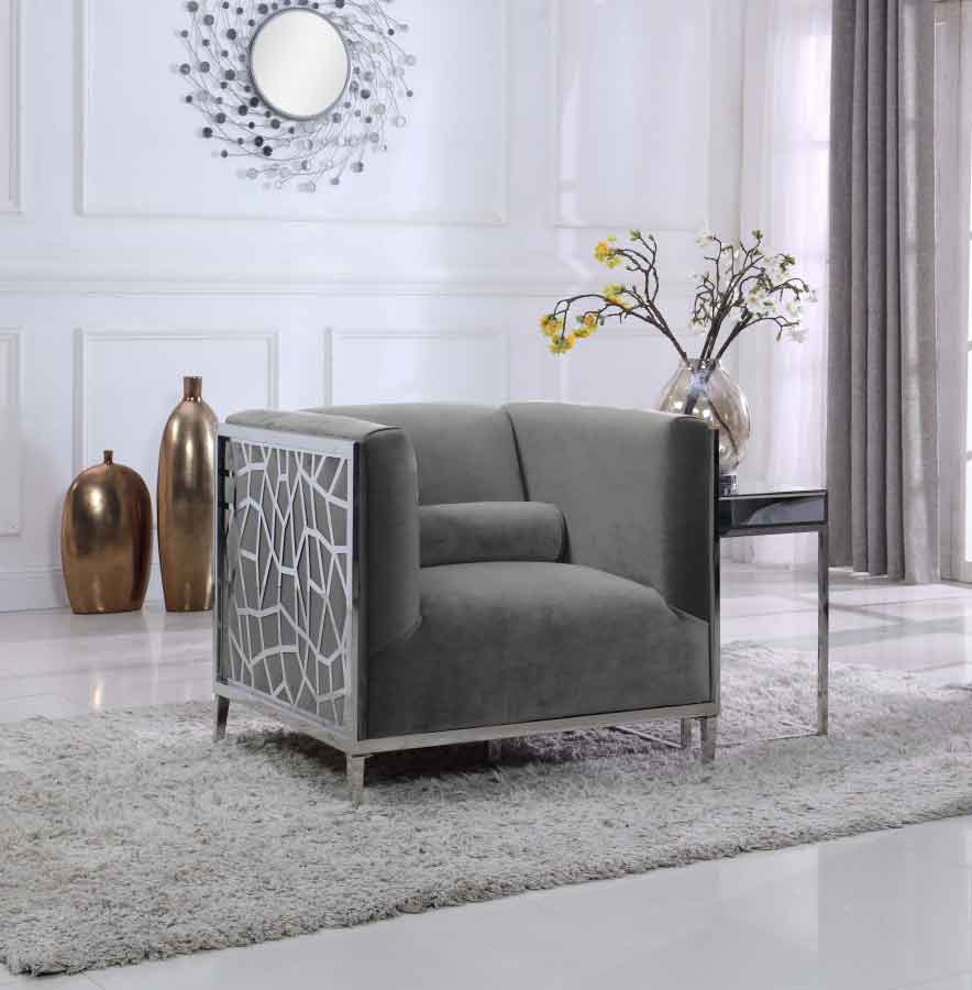 Meridian Furniture - Opal 3 Piece Living Room Set In Grey - 672Grey-S-3Set - ATL FURNITURE