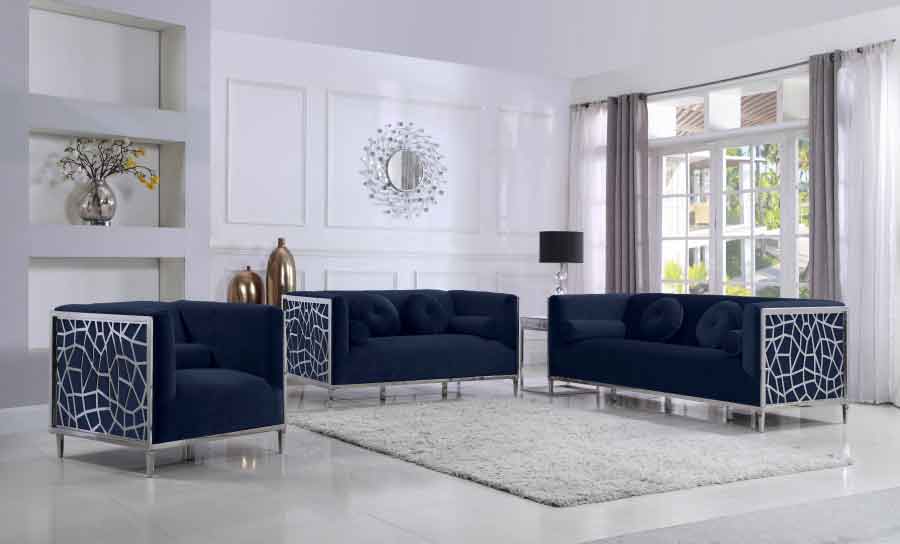 Meridian Furniture - Opal 3 Piece Living Room Set In Navy - 672Navy-S-3Set - ATL FURNITURE