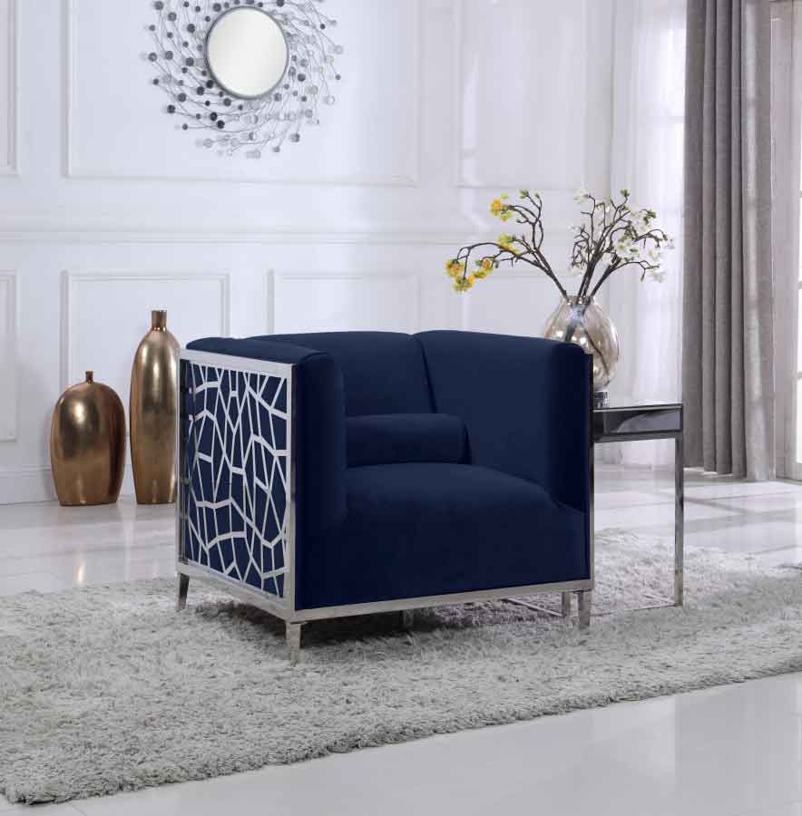 Meridian Furniture - Opal 3 Piece Living Room Set In Navy - 672Navy-S-3Set - ATL FURNITURE