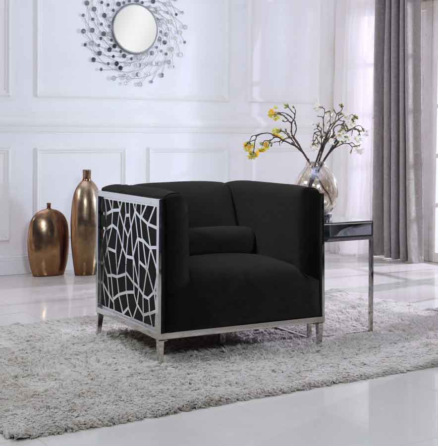 Meridian Furniture - Opal Velvet Chair In Black - 672Black-C - ATL FURNITURE