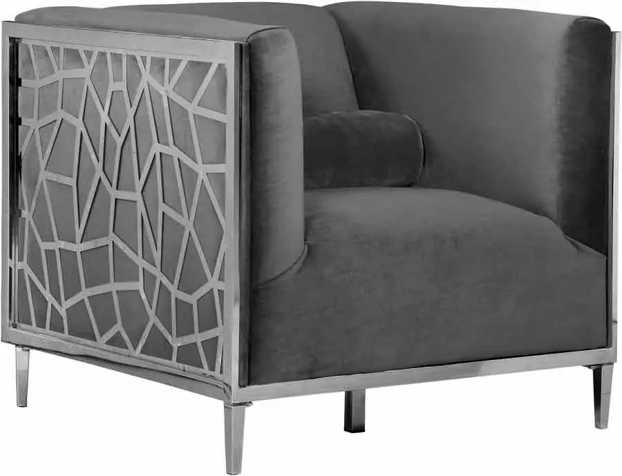 Meridian Furniture - Opal Velvet Chair In Grey - 672Grey-C - ATL FURNITURE