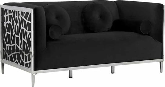 Meridian Furniture - Opal Velvet Loveseat In Black - 672Black-L - ATL FURNITURE