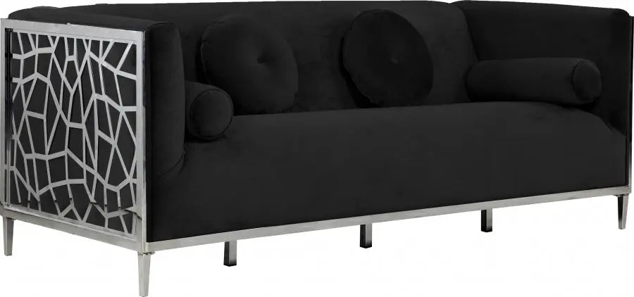 Meridian Furniture - Opal Velvet Sofa In Black - 672Black-S - ATL FURNITURE