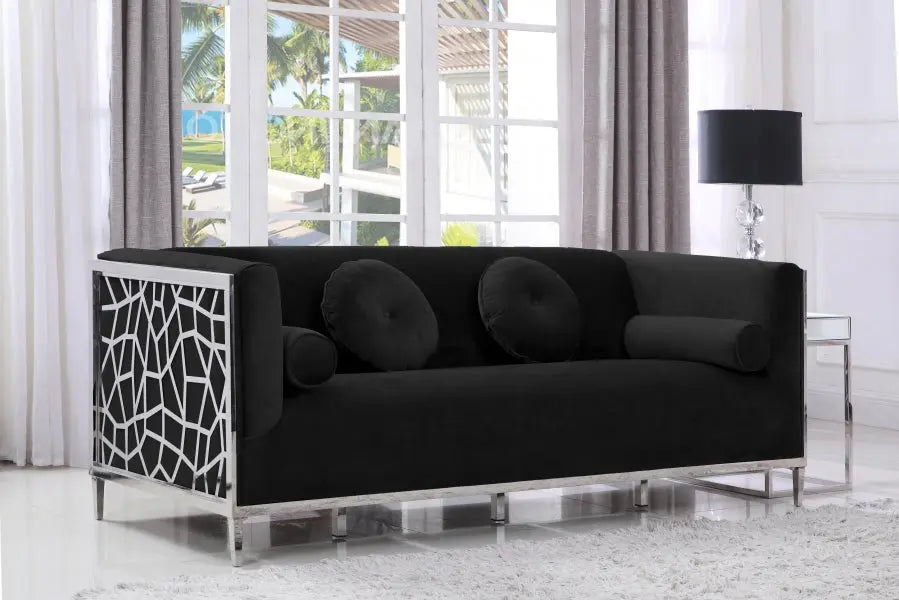 Meridian Furniture - Opal Velvet Sofa In Black - 672Black-S - ATL FURNITURE