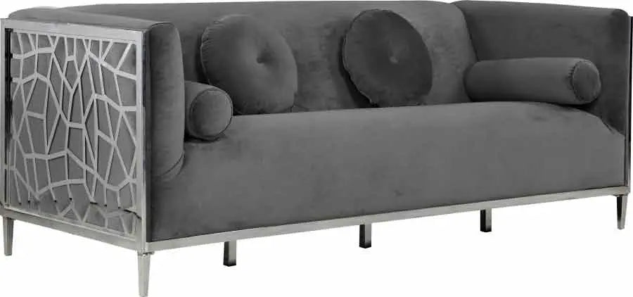 Meridian Furniture - Opal Velvet Sofa In Grey - 672Grey-S - ATL FURNITURE