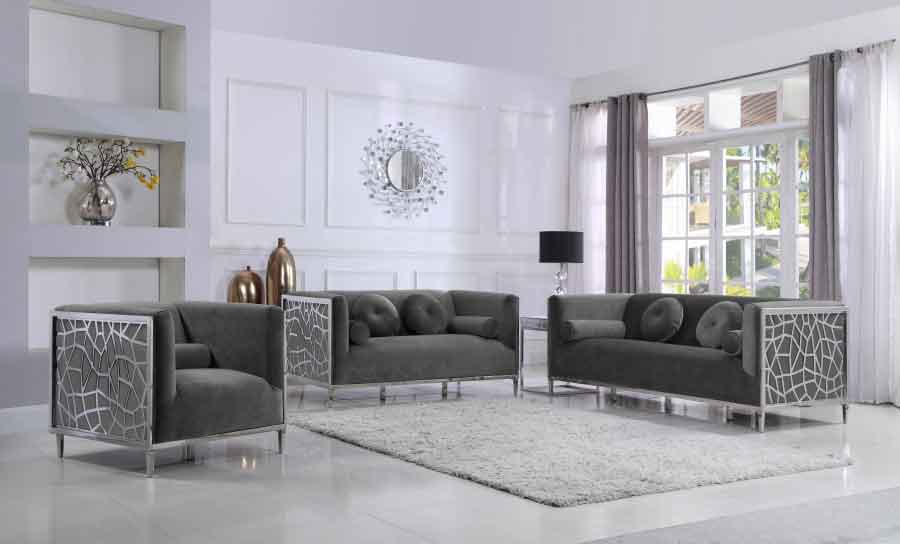 Meridian Furniture - Opal Velvet Sofa In Grey - 672Grey-S - ATL FURNITURE