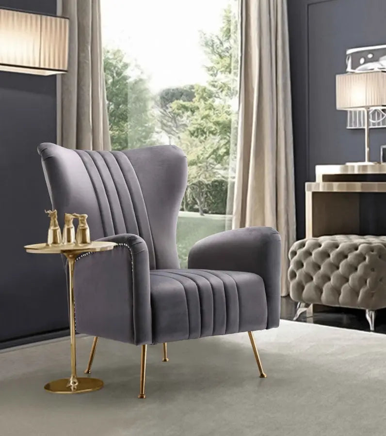 Meridian Furniture - Opera Velvet Accent Chair In Grey - 532Grey - ATL FURNITURE