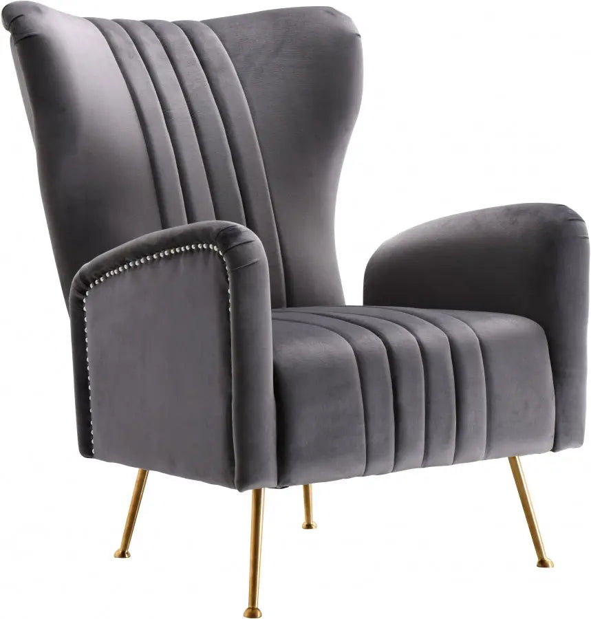 Meridian Furniture - Opera Velvet Accent Chair In Grey - 532Grey - ATL FURNITURE