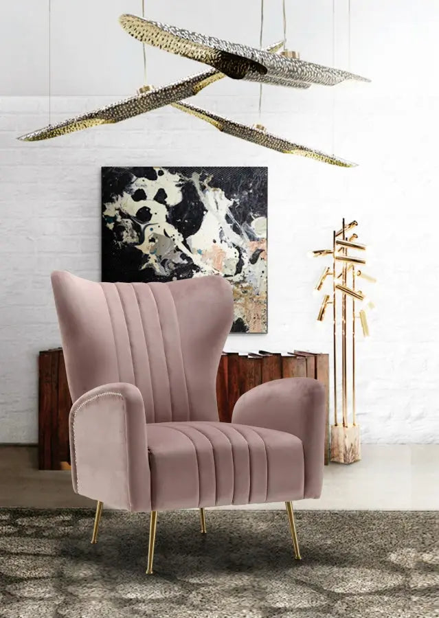 Meridian Furniture - Opera Velvet Accent Chair In Pink - 532Pink - ATL FURNITURE