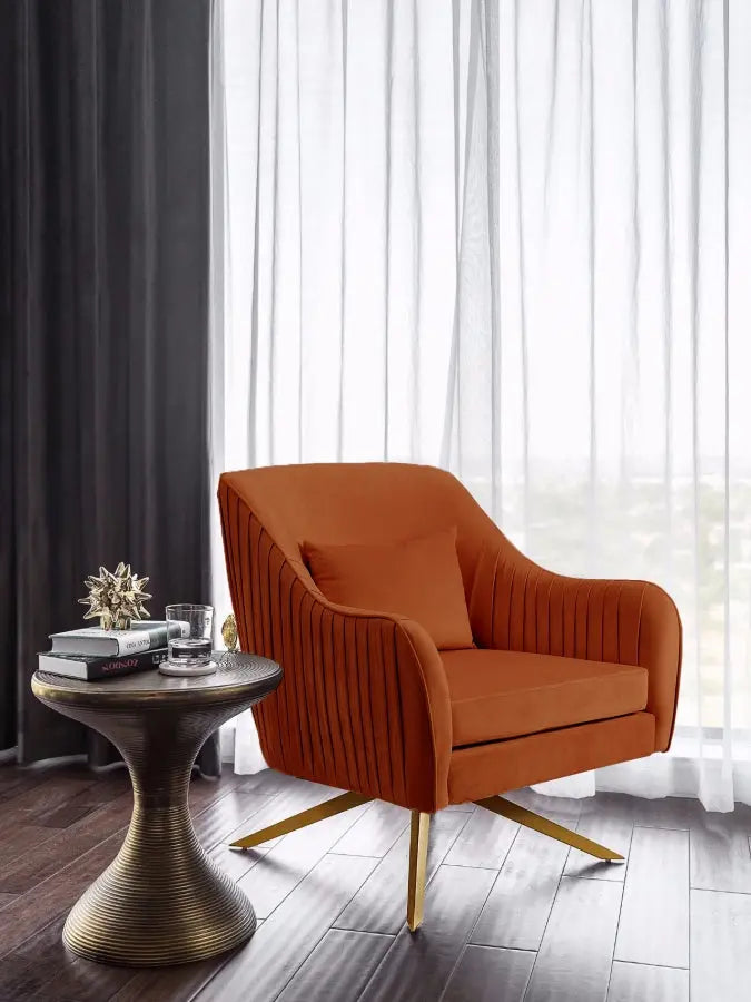 Meridian Furniture - Paloma Velvet Swivel Accent Chair In Cognac - 585Cognac - ATL FURNITURE