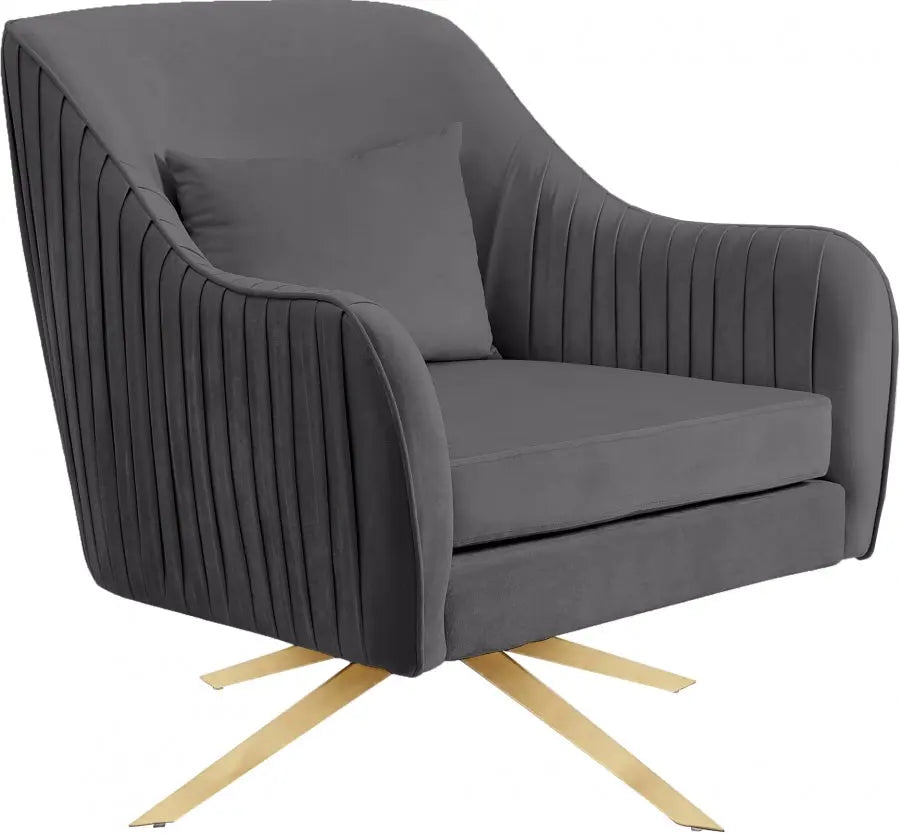 Meridian Furniture - Paloma Velvet Swivel Accent Chair In Grey - 585Grey - ATL FURNITURE