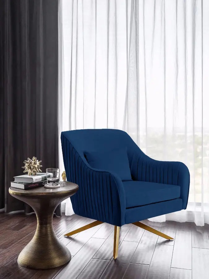 Meridian Furniture - Paloma Velvet Swivel Accent Chair In Navy - 585Navy - ATL FURNITURE