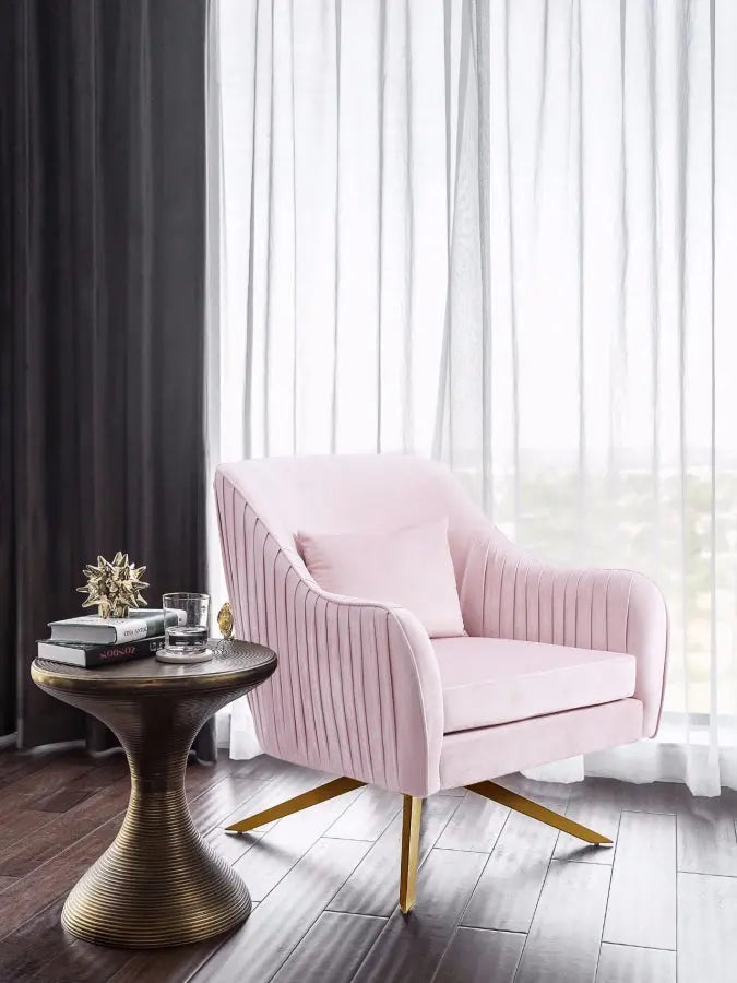 Meridian Furniture - Paloma Velvet Swivel Accent Chair In Pink - 585Pink - ATL FURNITURE