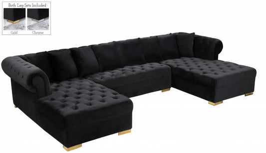 Presley 3 Piece  Velvet Sectional In Black - ATL FURNITURE