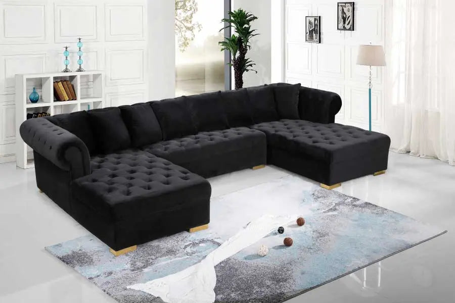 Presley 3 Piece  Velvet Sectional In Black - ATL FURNITURE