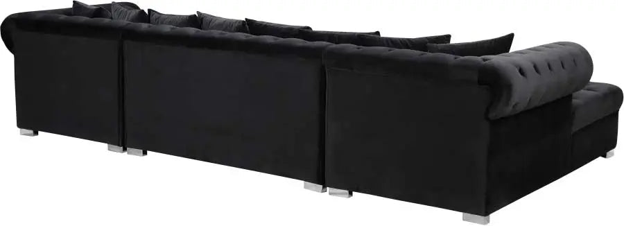 Presley 3 Piece  Velvet Sectional In Black - ATL FURNITURE