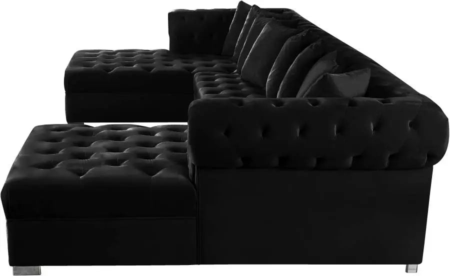 Presley 3 Piece  Velvet Sectional In Black - ATL FURNITURE